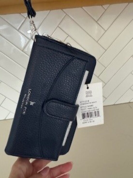 London Fog Handbags - Navy London Fog Felicity pebble leather wristlet wallet. NWT